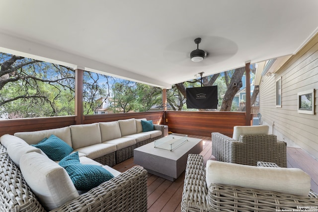 exterior space featuring plenty of natural light and ceiling fan