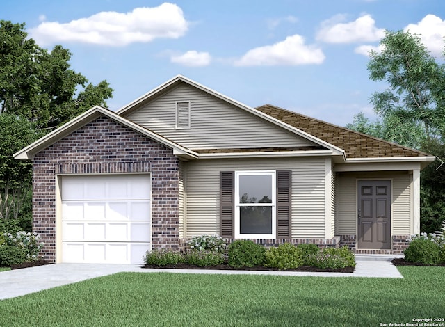 view of front of house featuring a garage and a front lawn