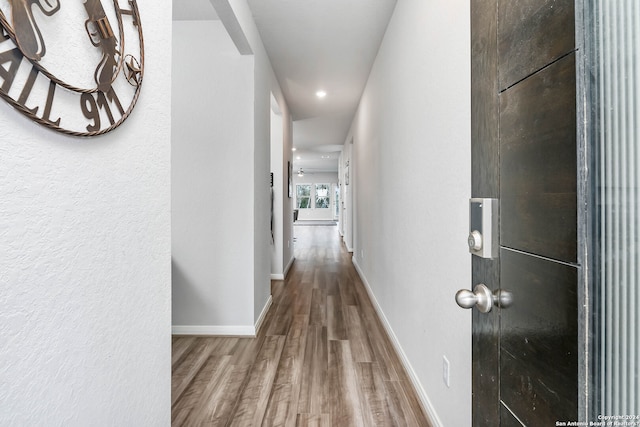 hallway featuring wood-type flooring