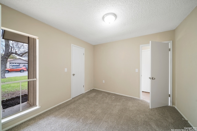 spare room with light colored carpet, a textured ceiling, and a wealth of natural light