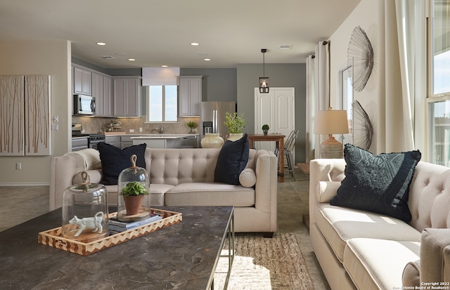 view of tiled living room