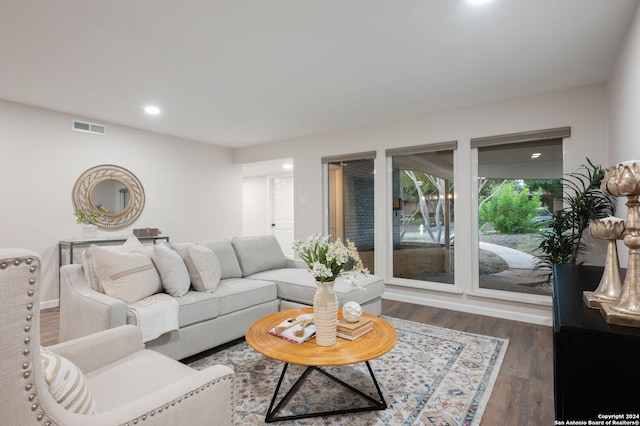 living room featuring dark hardwood / wood-style flooring