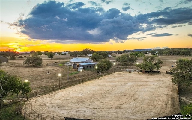 view of aerial view at dusk