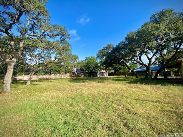 view of yard featuring a storage unit