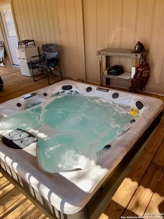 exterior space with an indoor hot tub