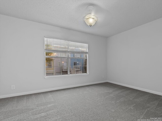 empty room featuring a textured ceiling and carpet