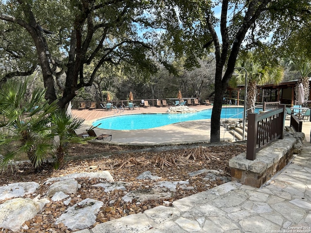 view of pool featuring a patio