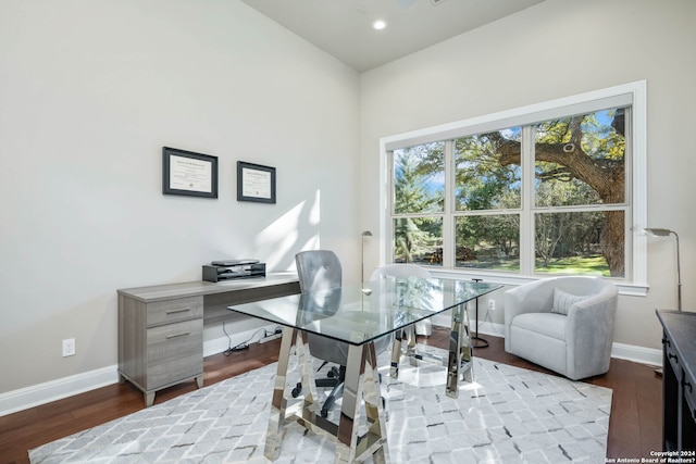 office space featuring hardwood / wood-style floors