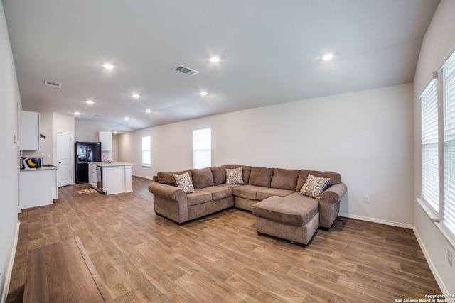 living room featuring light hardwood / wood-style flooring and a wealth of natural light