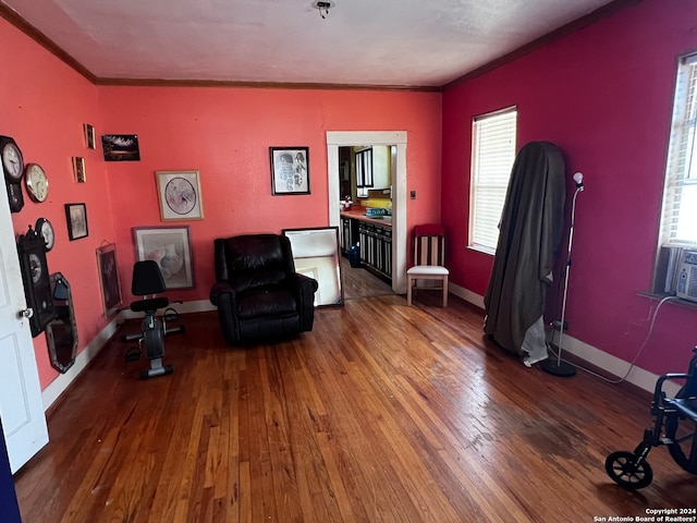 living area featuring dark hardwood / wood-style flooring