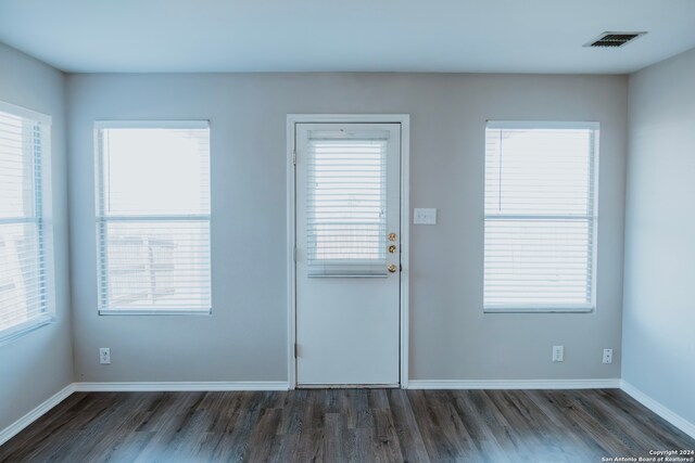 interior space with dark wood-type flooring