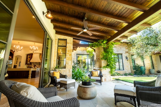 view of patio / terrace featuring ceiling fan and outdoor lounge area