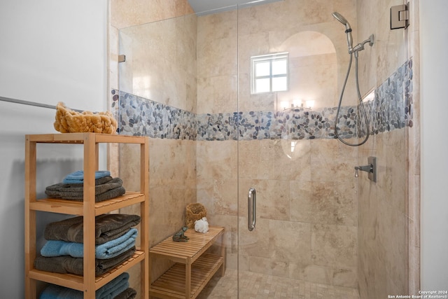 bathroom featuring a shower with shower door