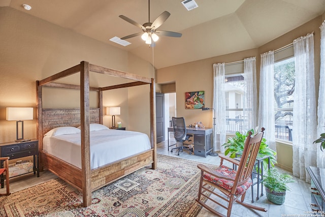 bedroom featuring vaulted ceiling and ceiling fan