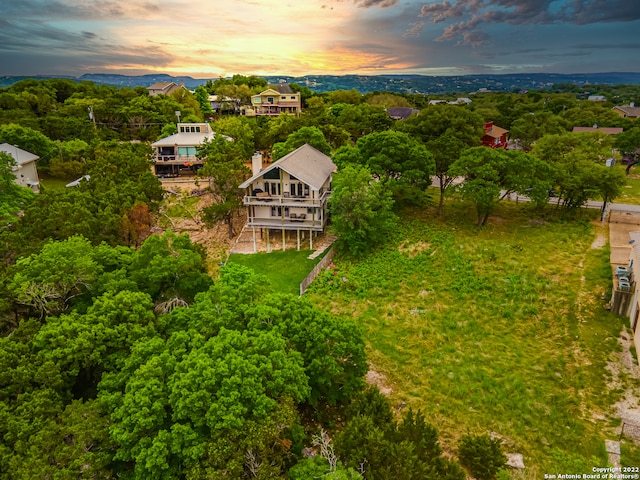 view of aerial view at dusk