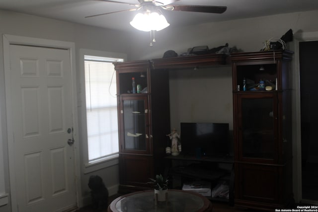 living room with ceiling fan