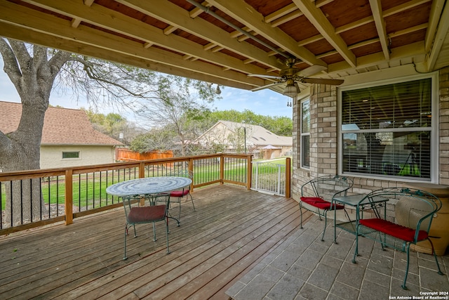 wooden terrace with ceiling fan