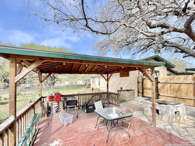 view of terrace featuring a gazebo and a deck