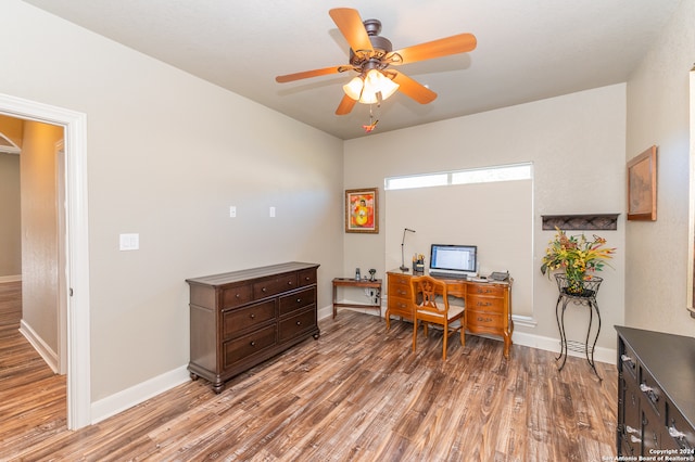 office area featuring ceiling fan and wood-type flooring