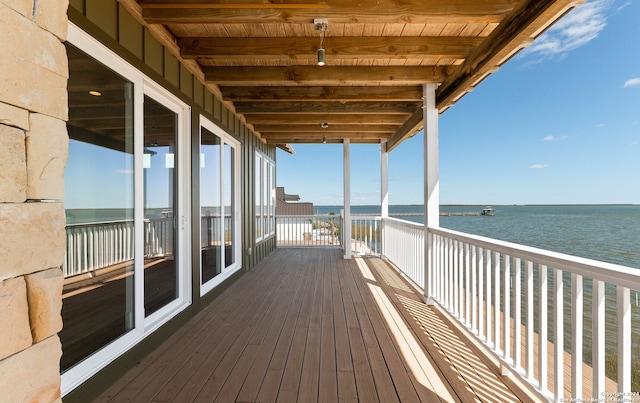 deck with a water view