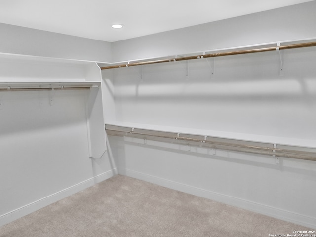 spacious closet featuring light carpet