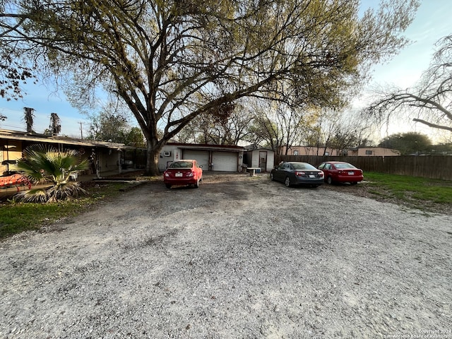 exterior space with a garage