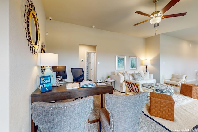 living room featuring ceiling fan