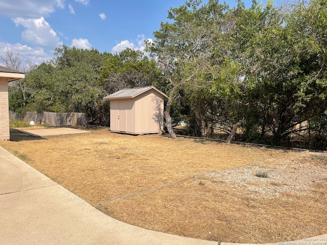 view of yard with a shed