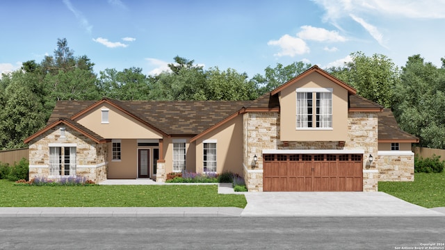 view of front of house featuring a front yard and a garage