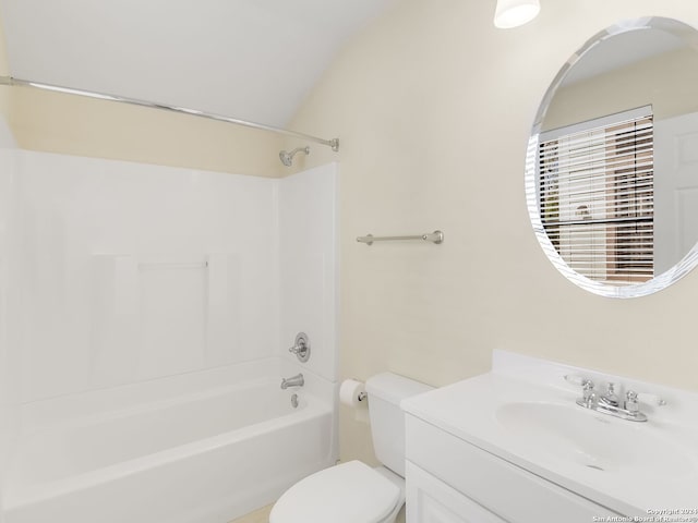 full bathroom featuring bathing tub / shower combination, toilet, and oversized vanity