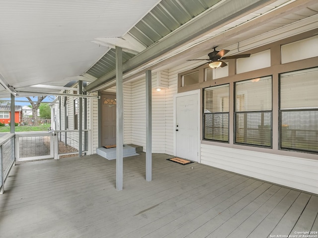 wooden terrace with ceiling fan