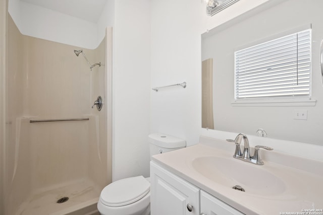 bathroom featuring vanity, a shower, and toilet