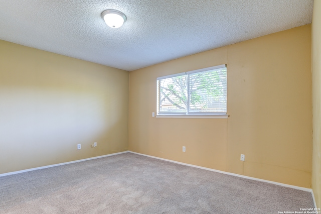 spare room featuring light colored carpet and a textured ceiling