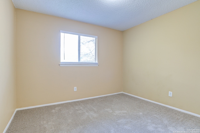 empty room featuring a textured ceiling and light colored carpet