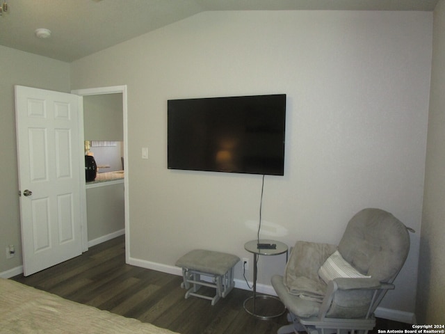 interior space featuring dark hardwood / wood-style flooring and vaulted ceiling