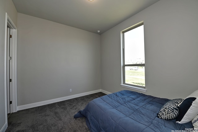 bedroom featuring dark colored carpet