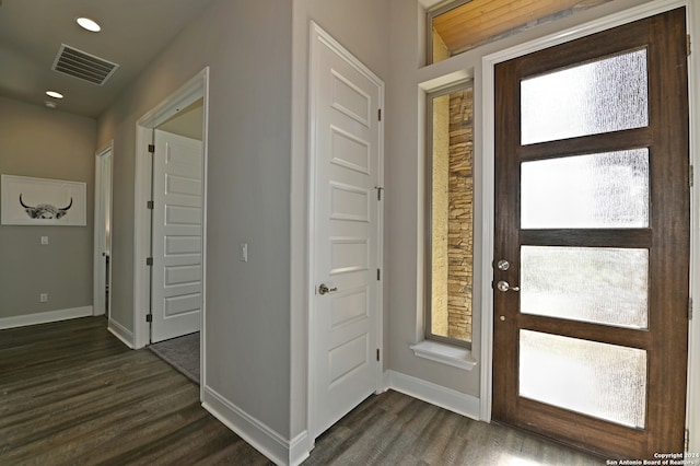 foyer featuring dark wood-type flooring