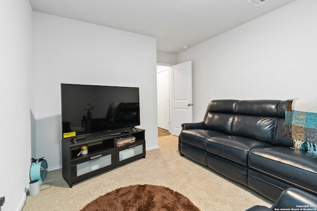 living room with light colored carpet