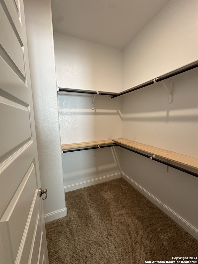 spacious closet featuring dark carpet