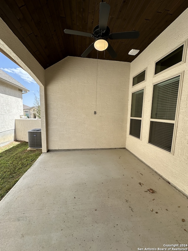 view of patio / terrace with ceiling fan and cooling unit