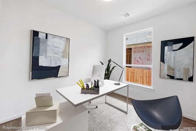 office space featuring wood-type flooring