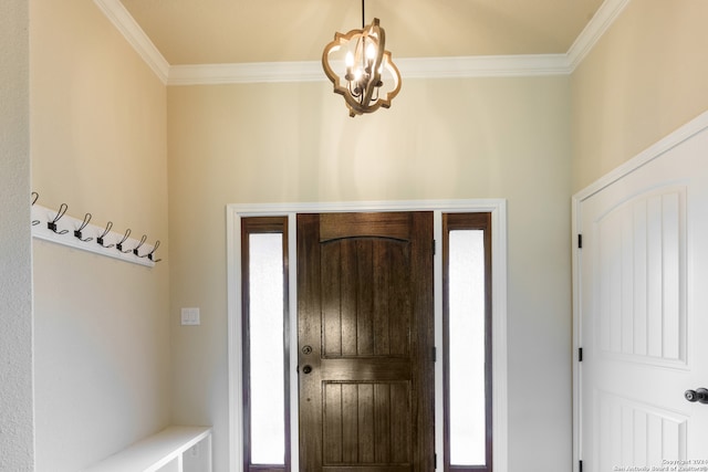 foyer entrance with an inviting chandelier and a healthy amount of sunlight