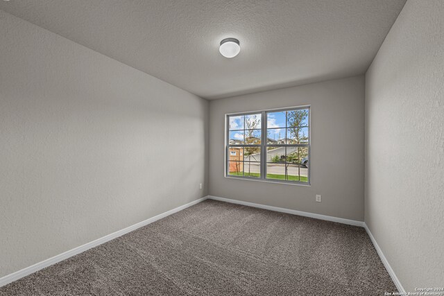 spare room featuring carpet flooring and a textured ceiling