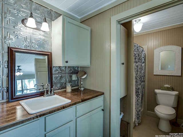 bathroom featuring backsplash, toilet, and vanity