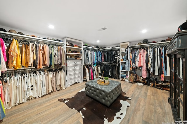 spacious closet with light hardwood / wood-style flooring