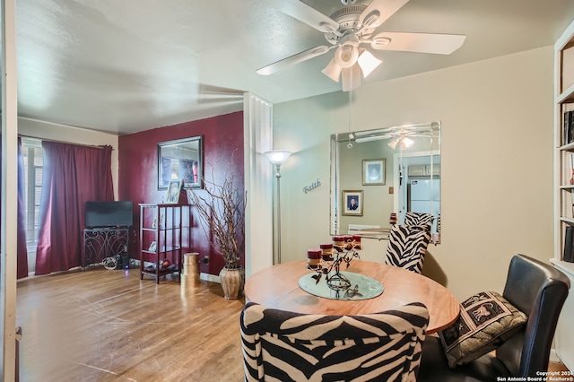 interior space featuring ceiling fan and light hardwood / wood-style flooring