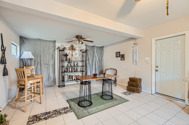 tiled office with ceiling fan