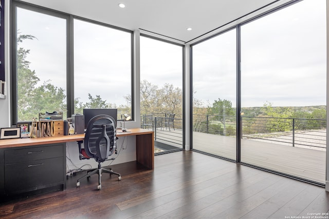 office area featuring dark wood-type flooring