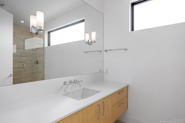 bathroom with vanity and walk in shower