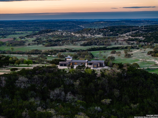 view of aerial view at dusk